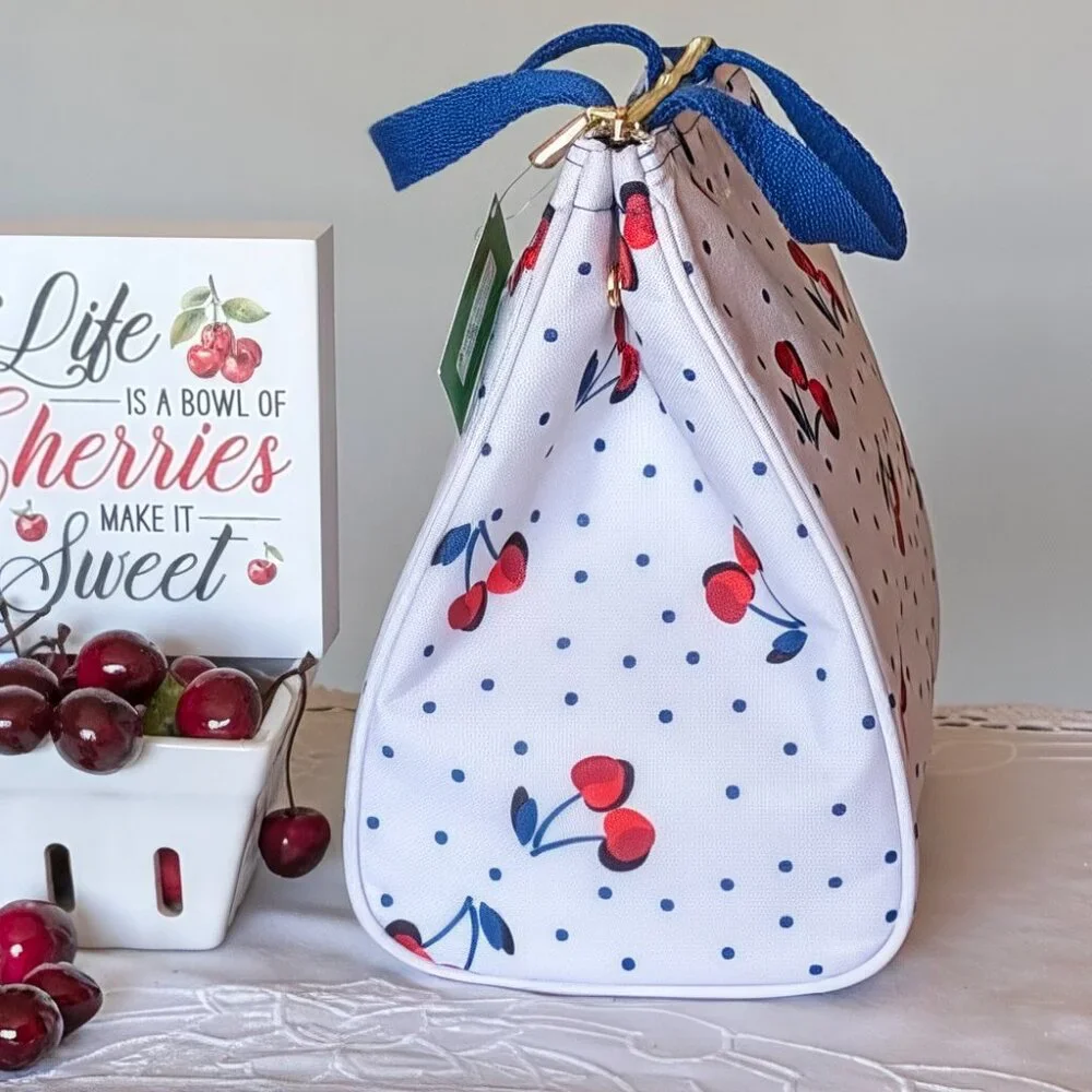 Kate Spade Vintage 🍒 Cherry Dot Lg Cooler, Lunch Tote & Matching Glass Tumbler - Picture 2 of 8